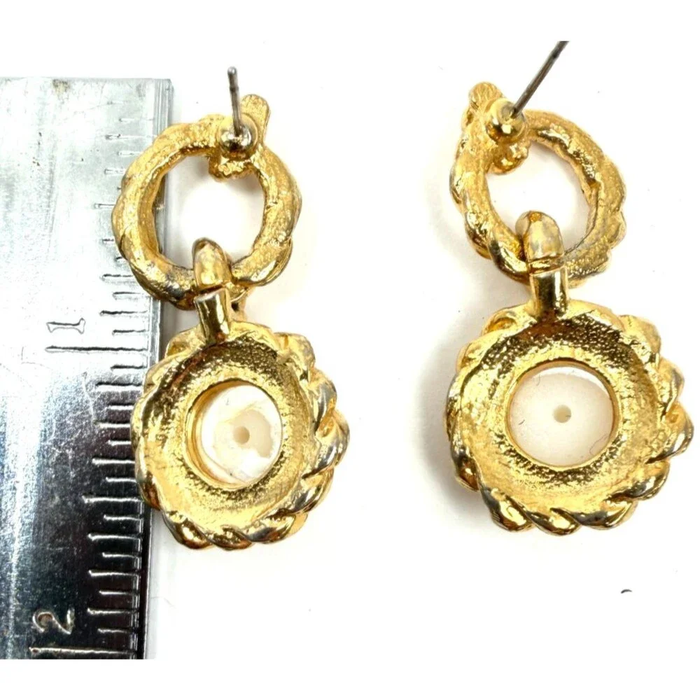 Vintage Anne Klein Gold Rope Twist Pearl Drop Dangle Earrings Statement 1980s